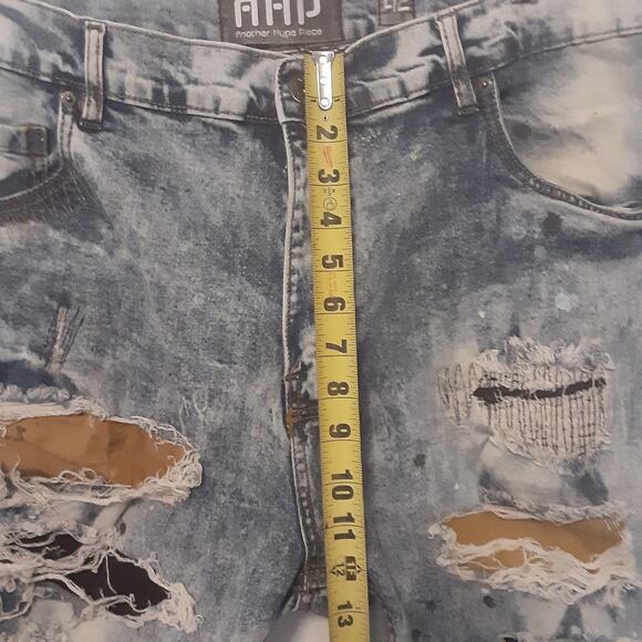 Another Hype Piece Jean Shorts Mens 42 Baggy Denim Short Y2K Distress Grunge AHP - Picture 12 of 13